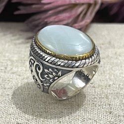 Silver and Brass Ring with Moon Stone