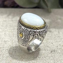 Silver and Brass Ring with Moonstone