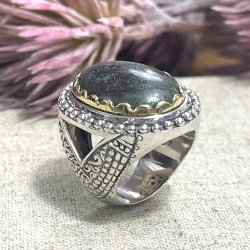 Silver and Brass Ring with Zoisite Ruby