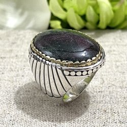 Silver & brass ring with Zoisite Ruby