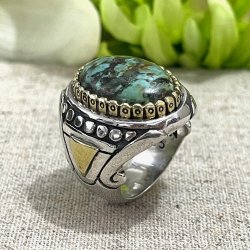 Silver and Brass Ring with African Turquoise