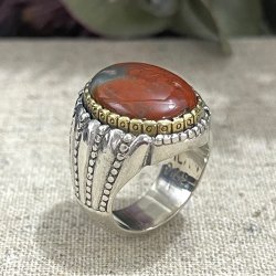 Silver and Brass ring with Ocean Jasper