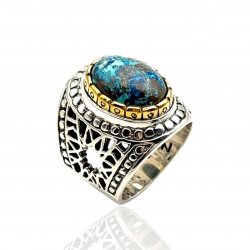 Bague Argent 925 et Laiton avec Pierre Semi-Précieuse
