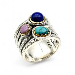 Bague Argent 925 et laiton avec pierres semi-précieuses