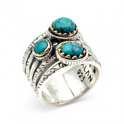 Bague Argent 925 et laiton avec pierres semi-précieuses