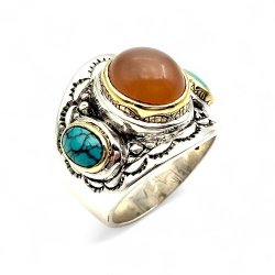 Bague Argent 925 et laiton avec pierres semi-précieuses