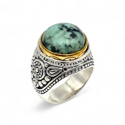Bague Argent 925 et laiton avec turquoise africaine