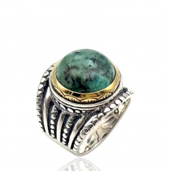 Bague Argent 925 et laiton avec turquoise africaine