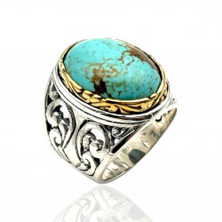 Bague Argent 925 et Laiton avec turquoise du Chili