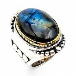 Bague Argent et Laiton avec Pierre Semi-Précieuse