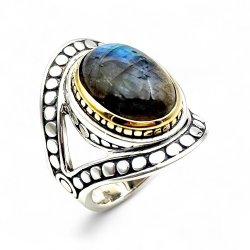 Bague Argent et Laiton avec Pierre Semi-Précieuse