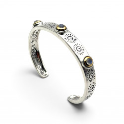 Bracelet argent 925, laiton et pierres de lune bleues