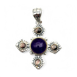 Pendentif Argent 925 et Laiton avec Améthyste et Nacre grise