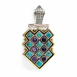 Pendentif en Argent 925, Laiton, Turquoise et Améthyste