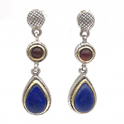 Silver and Brass Earrings with Canelian and Lapis Lazuli