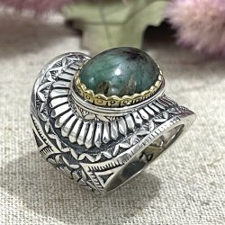 Silver and Brass Ring with Brazilian Emerald
