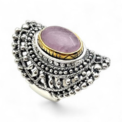 Silver and Brass Ring with Kunzite