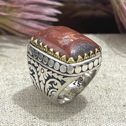Silver and Brass Ring with Laguna Agate