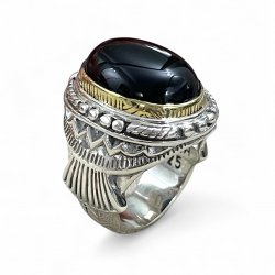 Silver and Brass Ring with Onyx