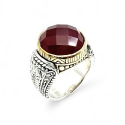 Silver and Brass Ring with Semi-Precious Stone