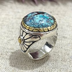 Silver and Brass Ring with Semi-Precious Stone