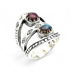 Silver and Brass Ring with Semi-Precious Stones