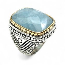 Silver and Brass Ring with Semi-Precious Stones