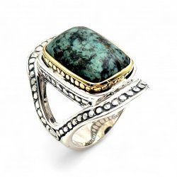 Silver and Brass Ring with Semi-Precious Stones