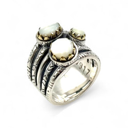 Silver and Brass Ring with white mother of pearl