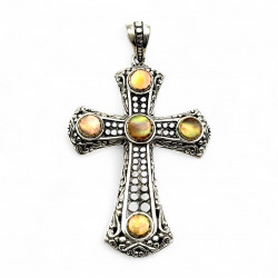Silver & Brass Cross Pendant golden Mother of Pearl