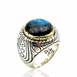 Sterling silver and brass ring with Labradorite