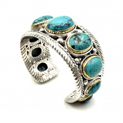 Sterling silver, Brass and Turquoises bracelet