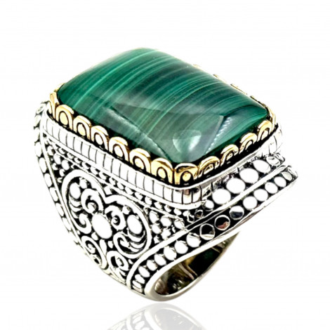 Bague Argent 925 et laiton avec malachite