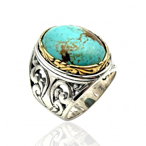Bague Argent 925 et Laiton avec turquoise du Chili