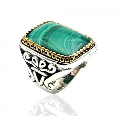 Bague Argent 925, Laiton et malachite