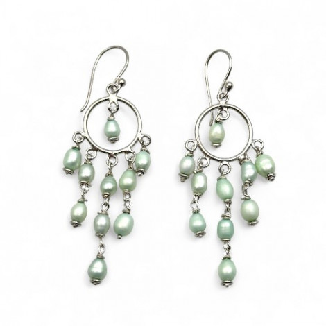 Boucles d'oreilles argent et perles vert clair