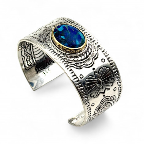 Bracelet Argent et Laiton avec azurite du Pérou