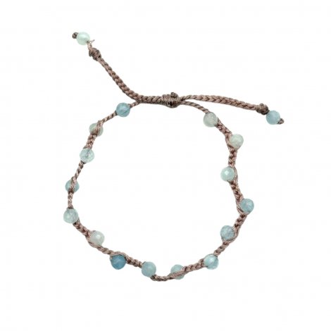 Bracelet tressé perles d'aigue marine facettées