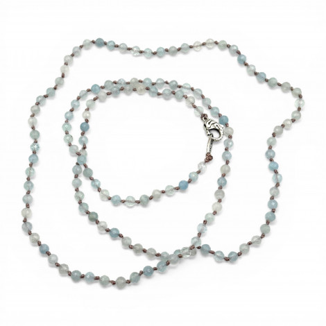 Collier Argent 925 et perles d'aigue marine facettées 85cm