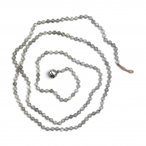 Collier Argent 925 et perles de labradorite facettées 85cm