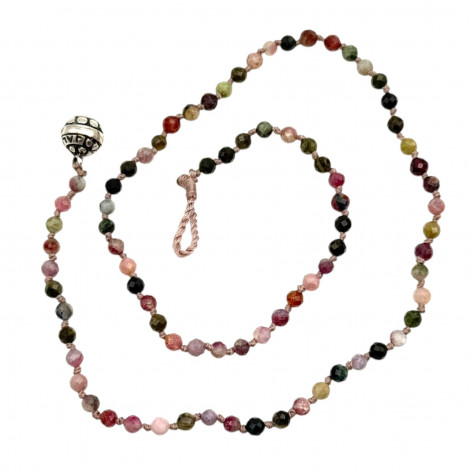 Collier Argent 925 et perles de tourmaline facettées 85cm