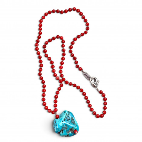 Collier Argent 925, perles de gorgognes et nugget turquoise 45cm