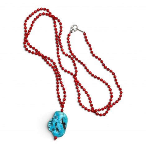 Collier Argent 925, perles de gorgognes et nugget turquoise 85cm