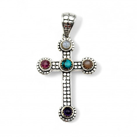 Pendentif Argent 925, Laiton et Pierres semi-précieuses