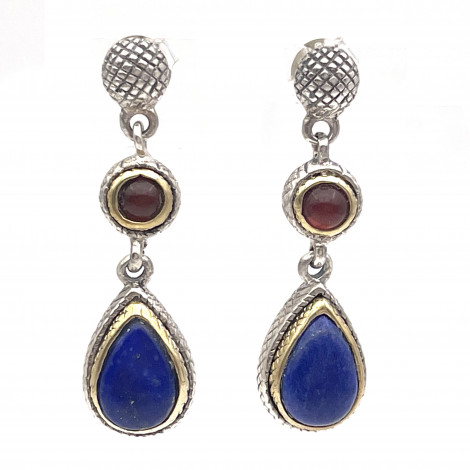 Silver and Brass Earrings with Canelian and Lapis Lazuli