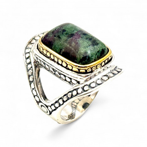 Silver and Brass Ring with zoisite ruby
