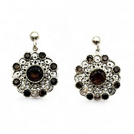 Silver earrings and smoky quartz