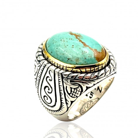 Sterling silver and brass ring with turquoise from Chile