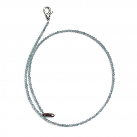 Sterling silver and faceted aqua marina beads necklace 40cm