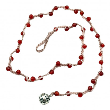 Sterling silver and faceted carnelian beads necklace 45cm